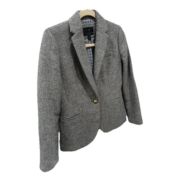 J. Crew Women Campbell Blazer Sz 2 Grey Tweed 100% Wool Jacket One Button Lined - Picture 2 of 10